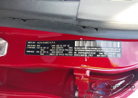 2019 Alfa Romeo Stelvio Sport Awd from USA, damaged, VIN ZASPAKAN7K7C35126